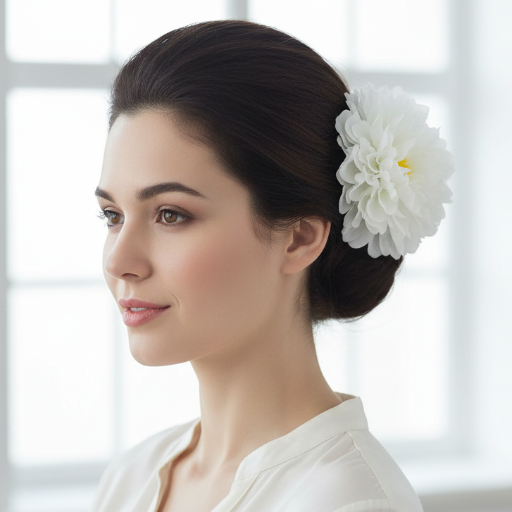 Large White Artificial Peony Floral Hair Accessory - Dual-Purpose Clip & Elastic Band (HCF-1071WH)