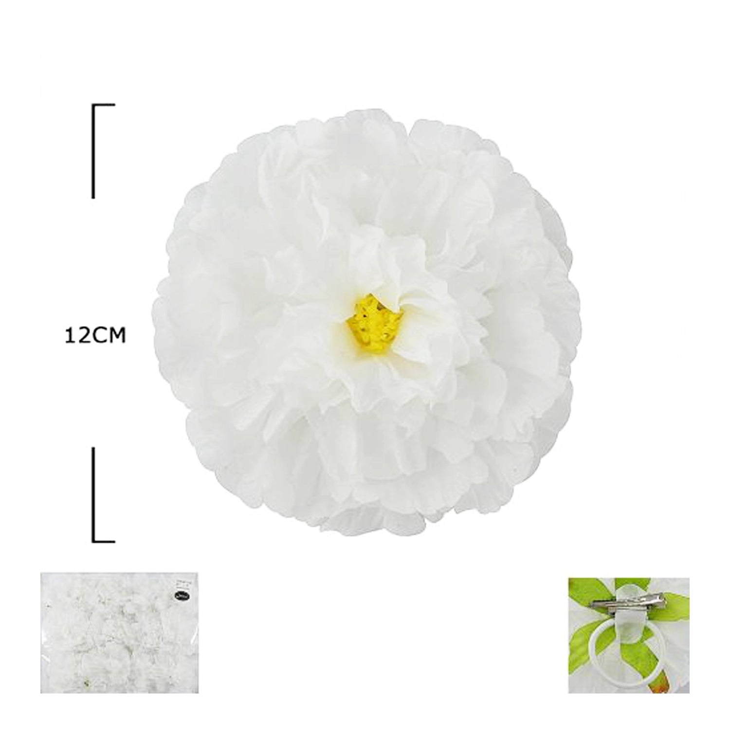 Large White Artificial Peony Floral Hair Accessory - Dual-Purpose Clip & Elastic Band (HCF-1071WH)