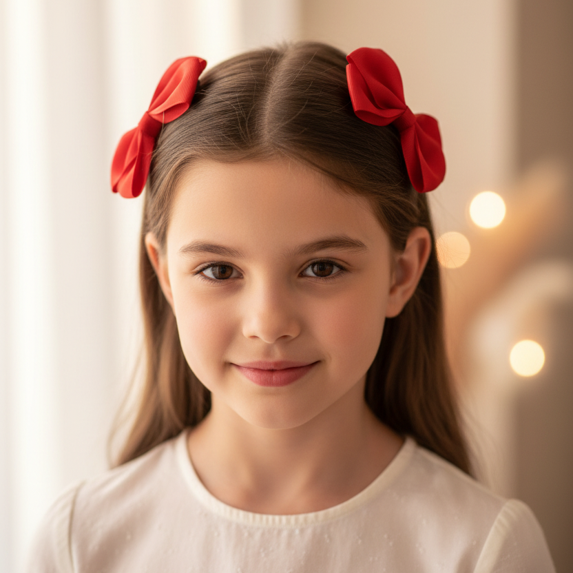 Large Solid Color Bow Hair Clips – Classic Grosgrain Ribbon Barrettes for Girls & Women, 9.5cm, 4PCS/Card (HCM-10015E)