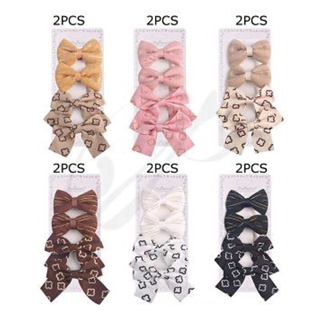 4-Piece Bow Hair Clip Set – Patterned & Ribbed Fabric Alligator Clips