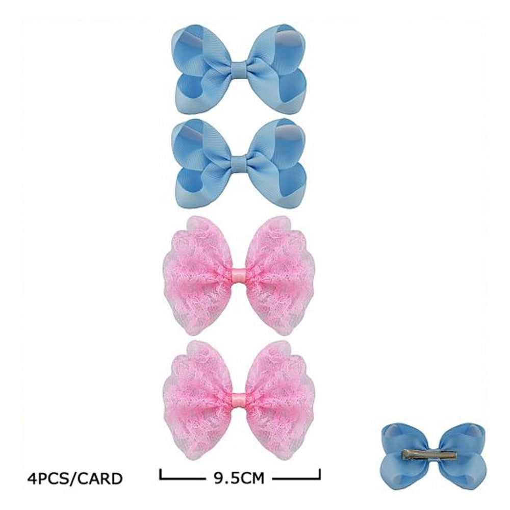 Large Grosgrain and Lace Hair Bow Clips - 9.5cm Alligator Clips (HCM-10234P)