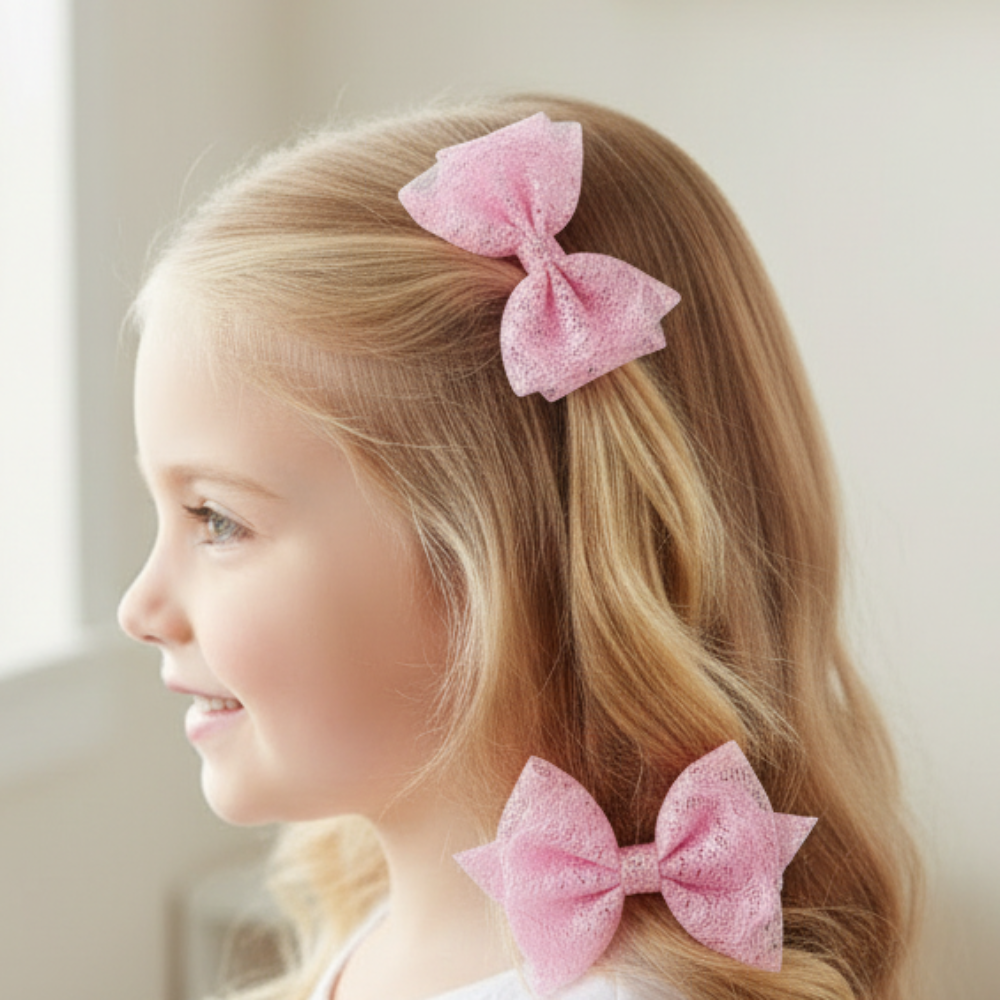 Large Grosgrain and Lace Hair Bow Clips - 9.5cm Alligator Clips (HCM-10234P)