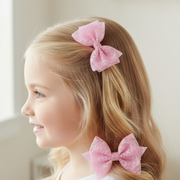 Large Grosgrain and Lace Hair Bow Clips - 9.5cm Alligator Clips (HCM-10234P)