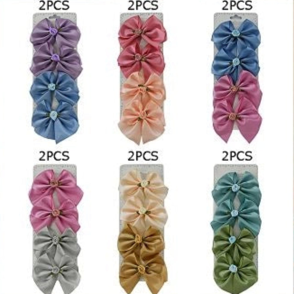 4pk Ribbon Bow Hair Clips with Rose Accent – 9cm Satin Fabric Bows, Alligator Clips for Girls, Toddlers, and Women, Cute Hair Accessories Pack (HCM-10237M)