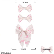 Printed Ribbon Hair Bow Set with Long Tails – 3-Piece Butterfly & Polka Dot Barrettes (HCM-10241S)