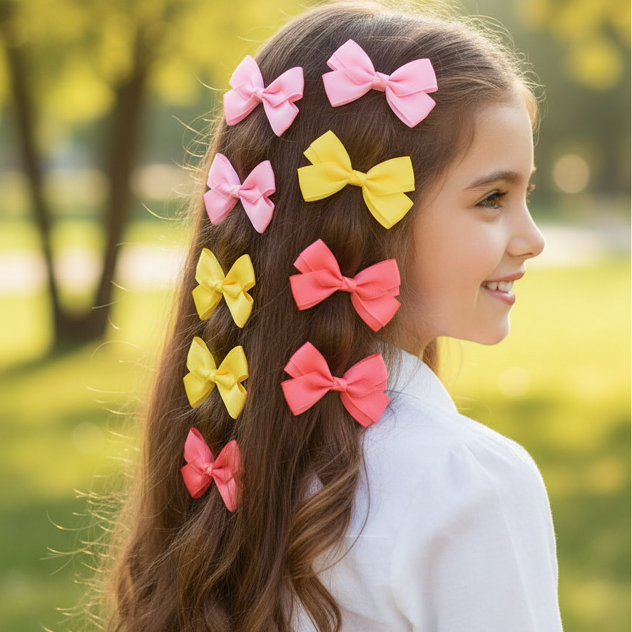 Girls Hair Bow Set - Colorful Grosgrain Ribbon Clips for Pigtails and Braids (HCM-20028P)