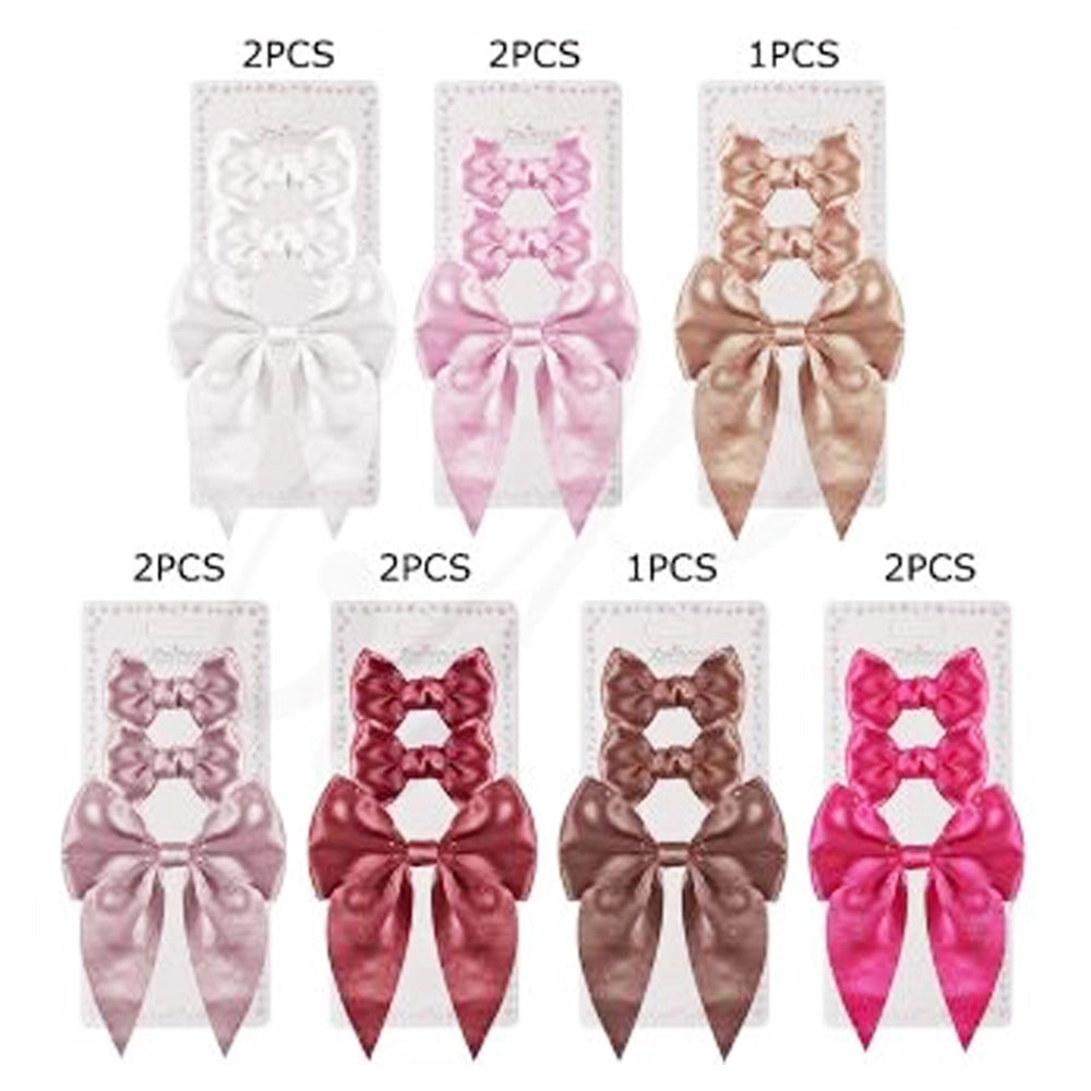 3-Piece Sparkly Satin Hair Bow Set – Rhinestone Ribbon Clips (HCM-20039M)