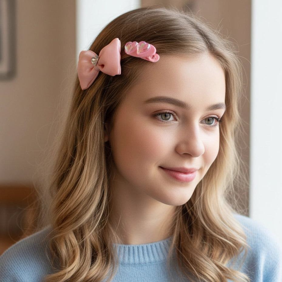 Valentine's Trio: Satin Bow & Clip Hair Accessory Set