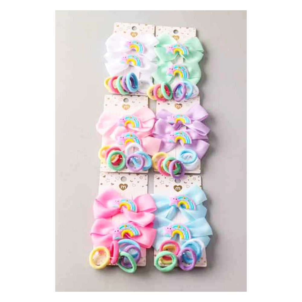 Rainbow & Stars Hair Accessory Set - 8-Piece Bow & Elastics Kit (HMK1525)