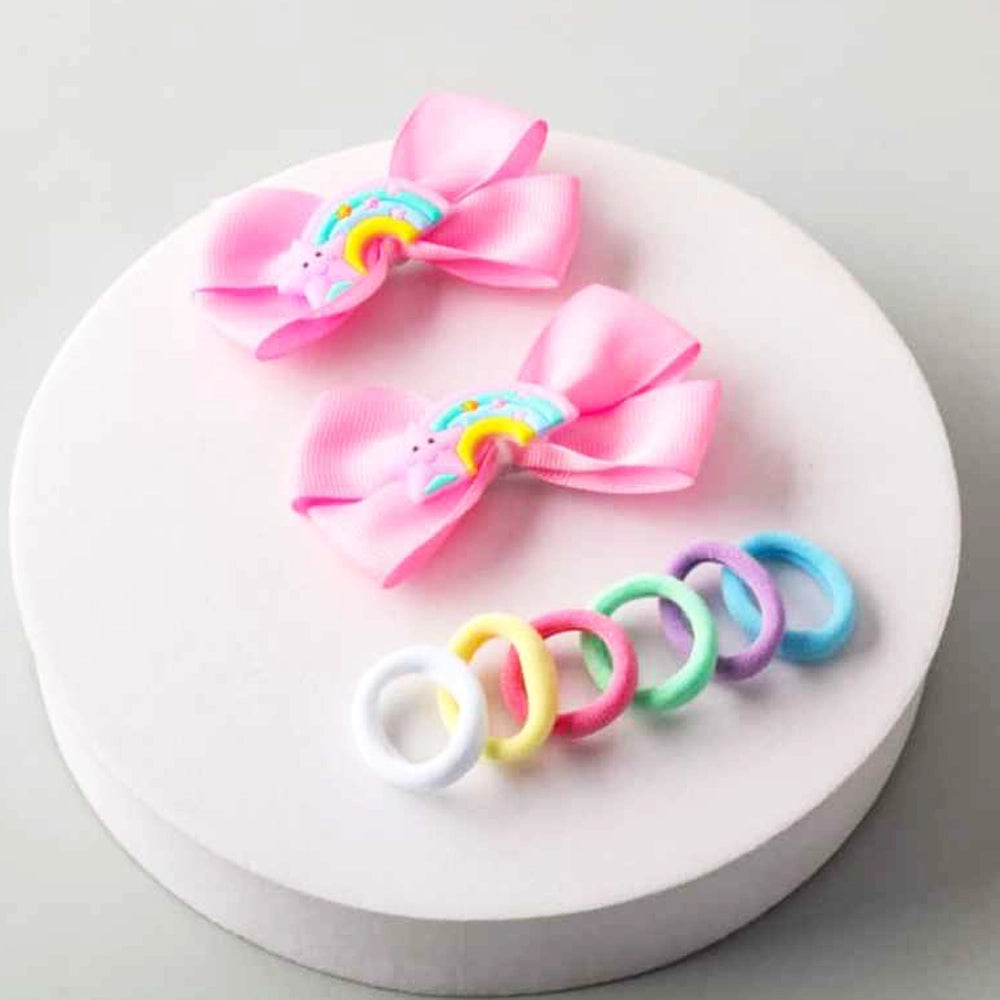 Rainbow & Stars Hair Accessory Set - 8-Piece Bow & Elastics Kit (HMK1525)
