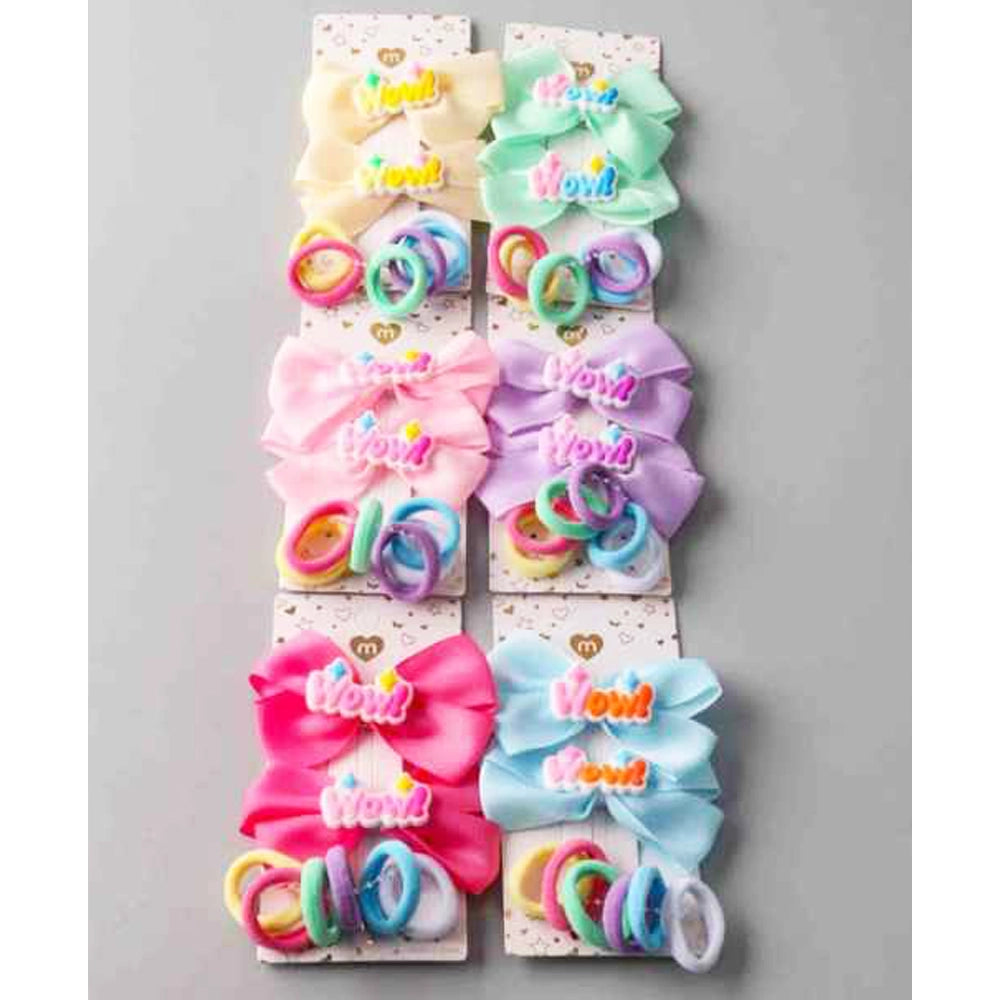 "Wow!" Bow & Elastic Hair Accessory Set – 8-Piece Multi-Color Variety Pack (HMK1527)
