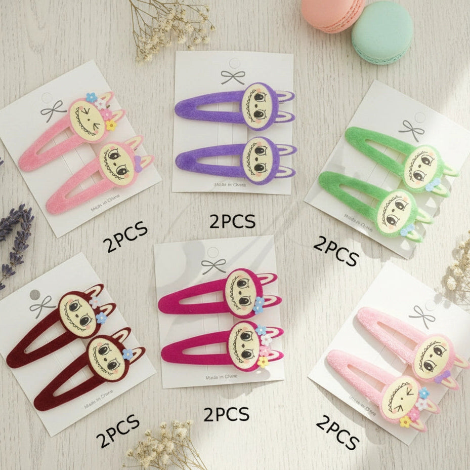 Cute Cartoon Snap Hair Clips for Girls – 6 Pairs Colorful Metal Clips