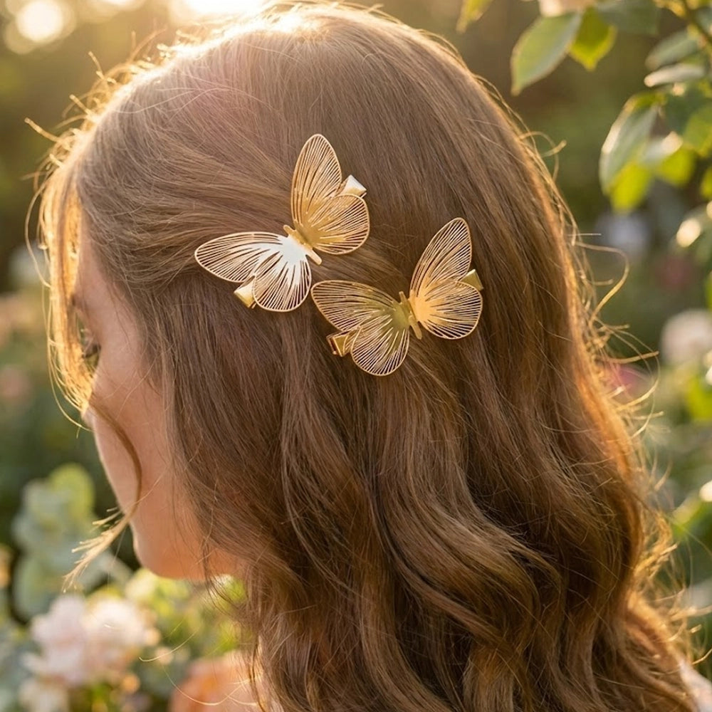 Elegant Metallic Butterfly Hair Clips – Gold & Silver Set (HP-10866GS)