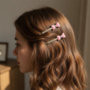 Sparkle Bow Rhinestone Hair Slide Pins – Elegant Gold-Tone Hair Clips (HP-10879M)