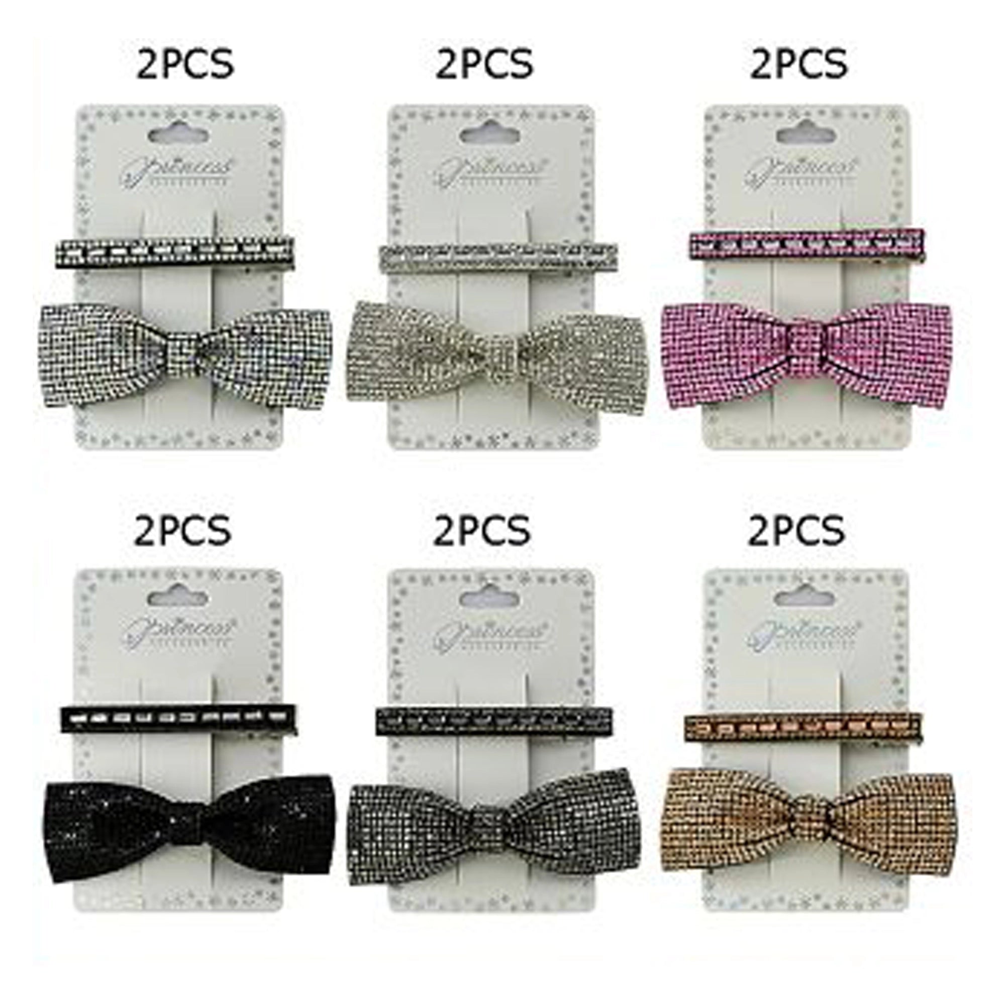 Sparkling Rhinestone Bow and Barrette Hair Clip Set - 2 Piece Gift Card (HP-10886M)