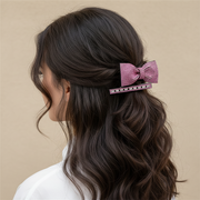 Sparkling Rhinestone Bow and Barrette Hair Clip Set - 2 Piece Gift Card (HP-10886M)