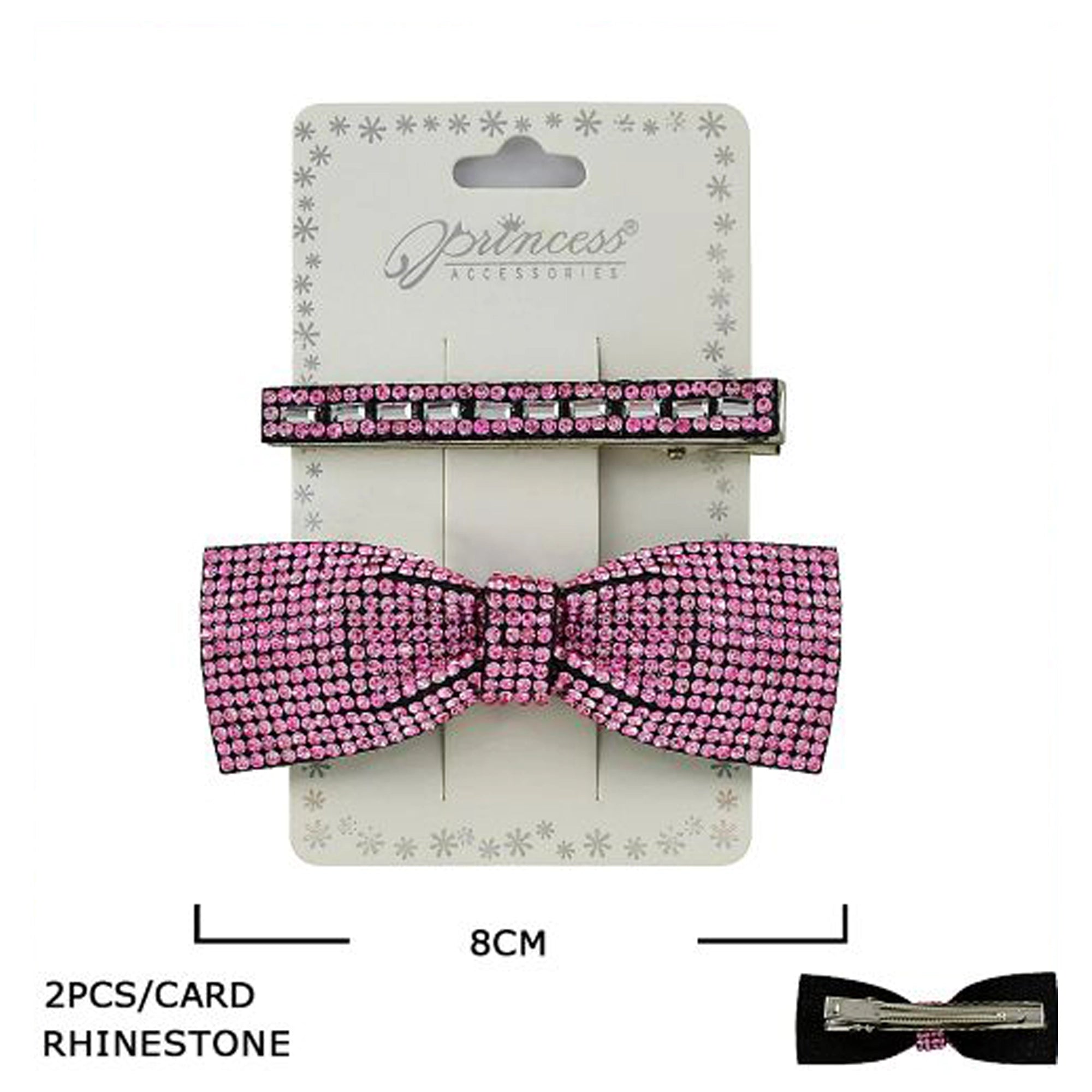 Sparkling Rhinestone Bow and Barrette Hair Clip Set - 2 Piece Gift Card (HP-10886M)