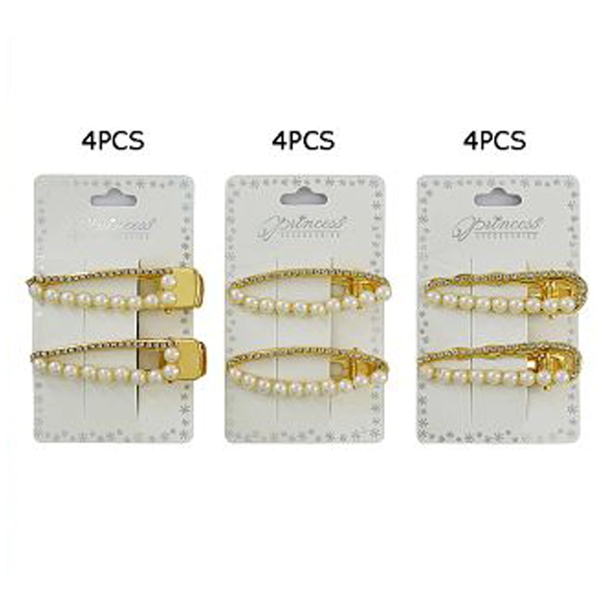 Elegant Gold Rhinestone &amp; Pearl Hair Clips - 2-Piece Set (6cm) (HP-10894GS)