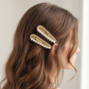 Elegant Gold Rhinestone &amp; Pearl Hair Clips - 2-Piece Set (6cm) (HP-10894GS)