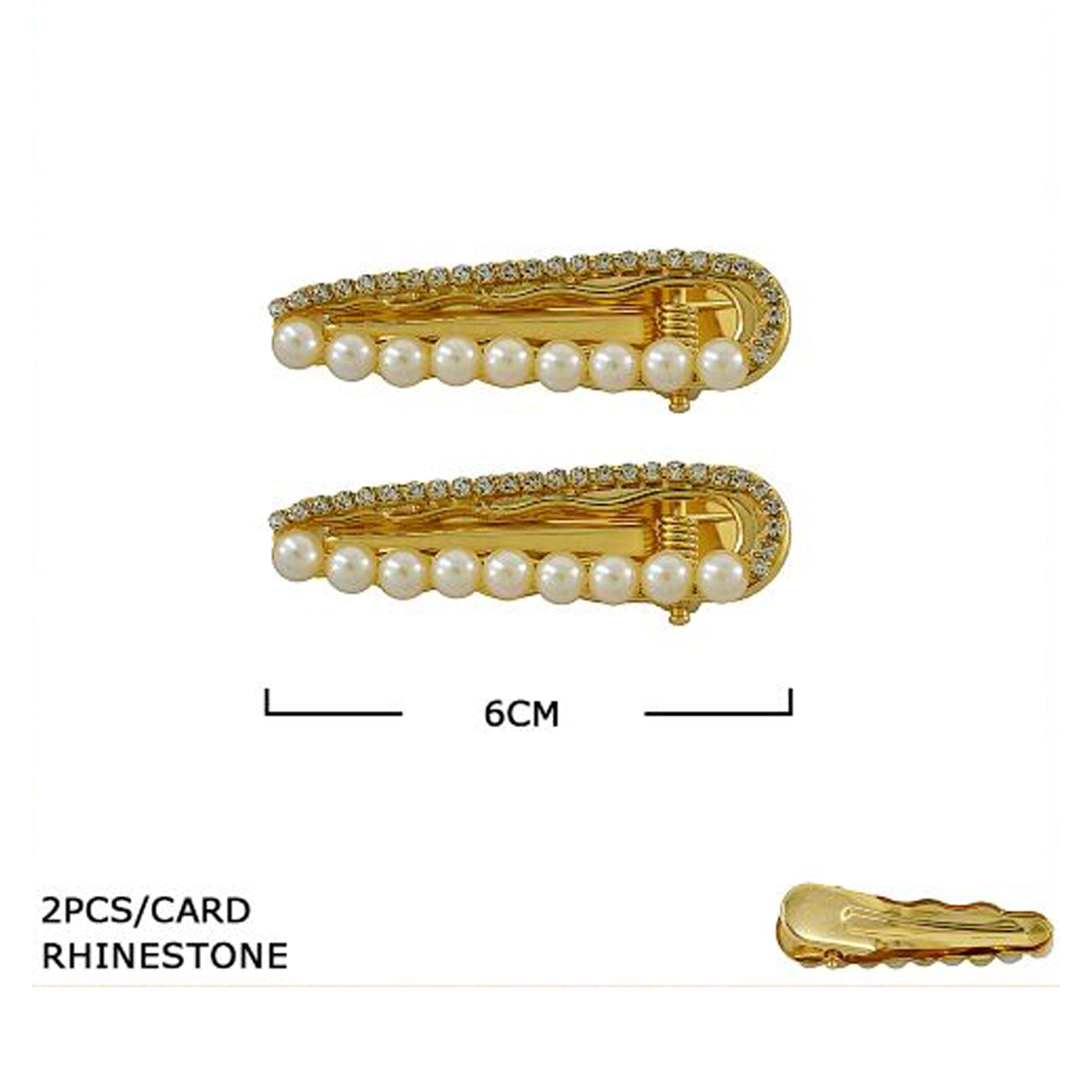 Elegant Gold Rhinestone &amp; Pearl Hair Clips - 2-Piece Set (6cm) (HP-10894GS)