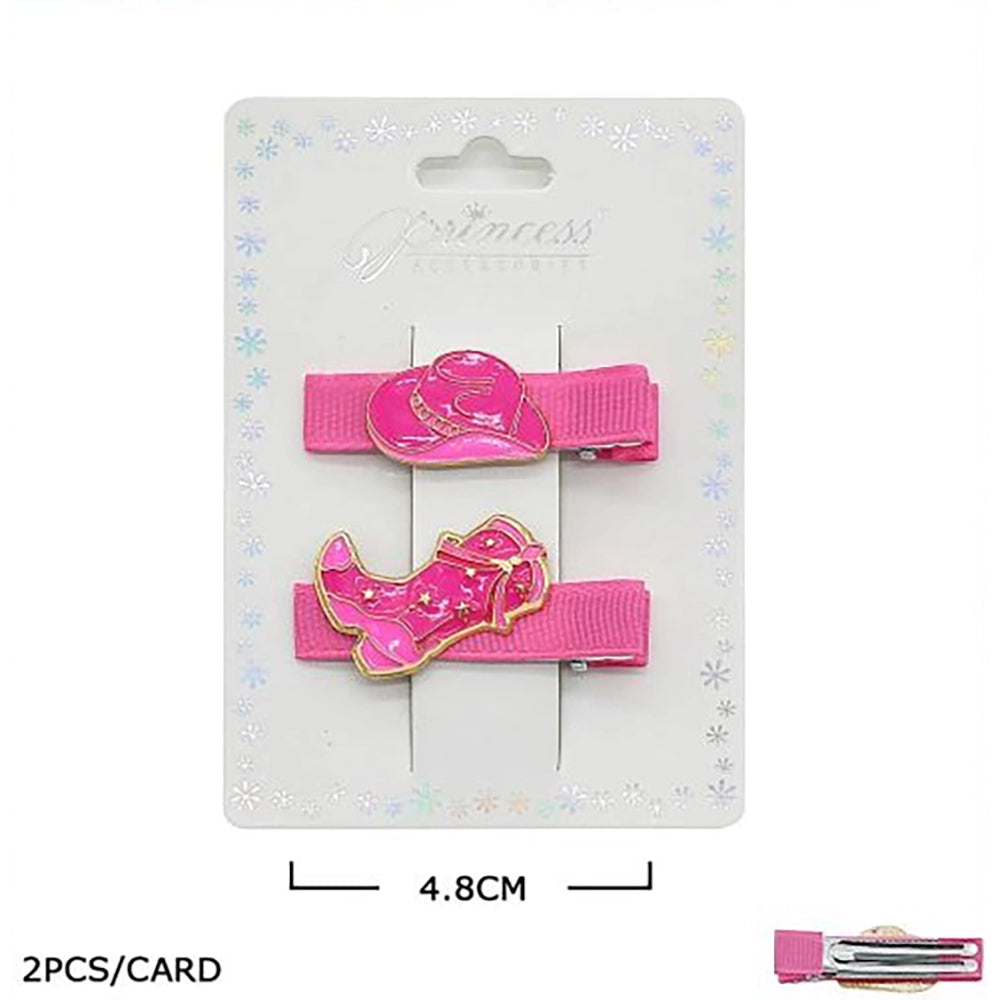 Western Cowgirl Hair Clips Set – 2-Piece Enamel Cowboy Hat & Boot Barrettes (HP-10899M)