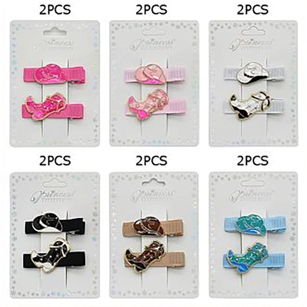 Western Cowgirl Hair Clips Set – 2-Piece Enamel Cowboy Hat & Boot Barrettes (HP-10899M)