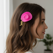 Mini Cowboy Hat Hair Clips with Gold Cowboy Boot Charms – Cute Western Barrette Set for Western Theme Parties, Festivals, & Costumes (5.8 cm) (HP-10900M)