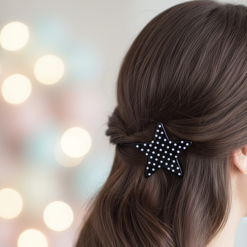 Polka Dot Star Hair Clips – Cute Star-Shaped Snap Barrettes for Girls & Women, 2PCS/Card(HP-29300PD)