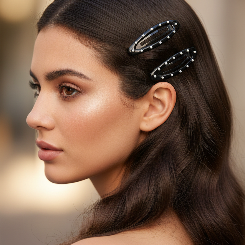 Polka Dot Oval Hair Clips – Classic Metal Snap Barrettes for Women & Girls, 3PCS/Card (HP-29301PD)