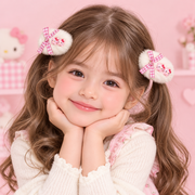 Faux Fur Oval Hair Clip Set with Plaid Ribbon & Kitty Charms – 2-Piece Card 7.5cm (HP-29304KT)