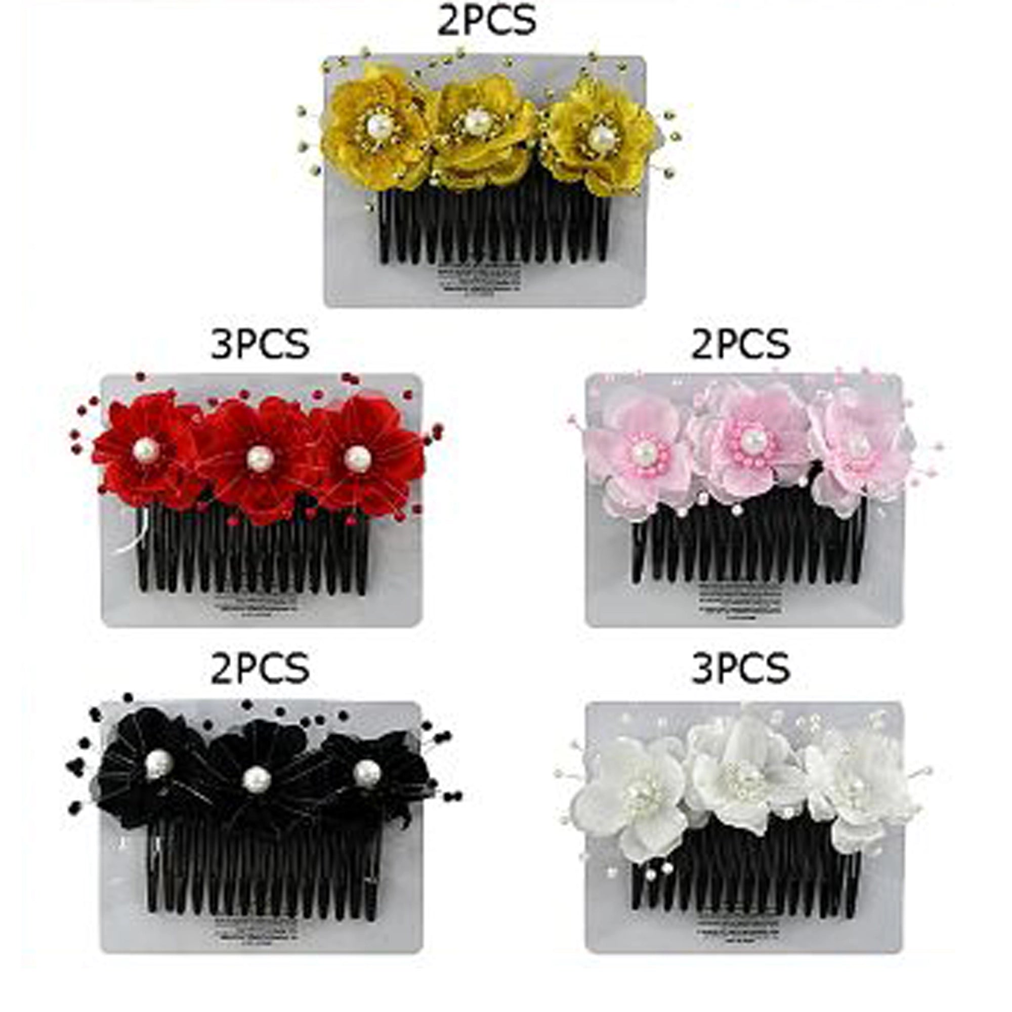 3-Piece Floral Hair Side Comb Set with Pearls and Beaded Accents – 10cm (HPC-10063M)