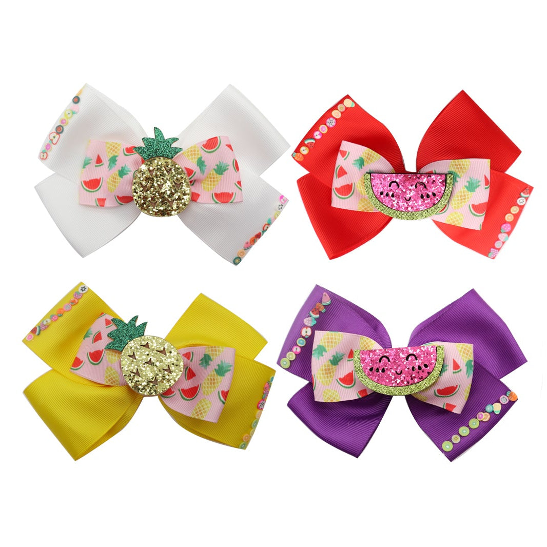 Sip, Sparkle, & Style: Vibrant Tropical Fruit Glitter Hair Bow Clips