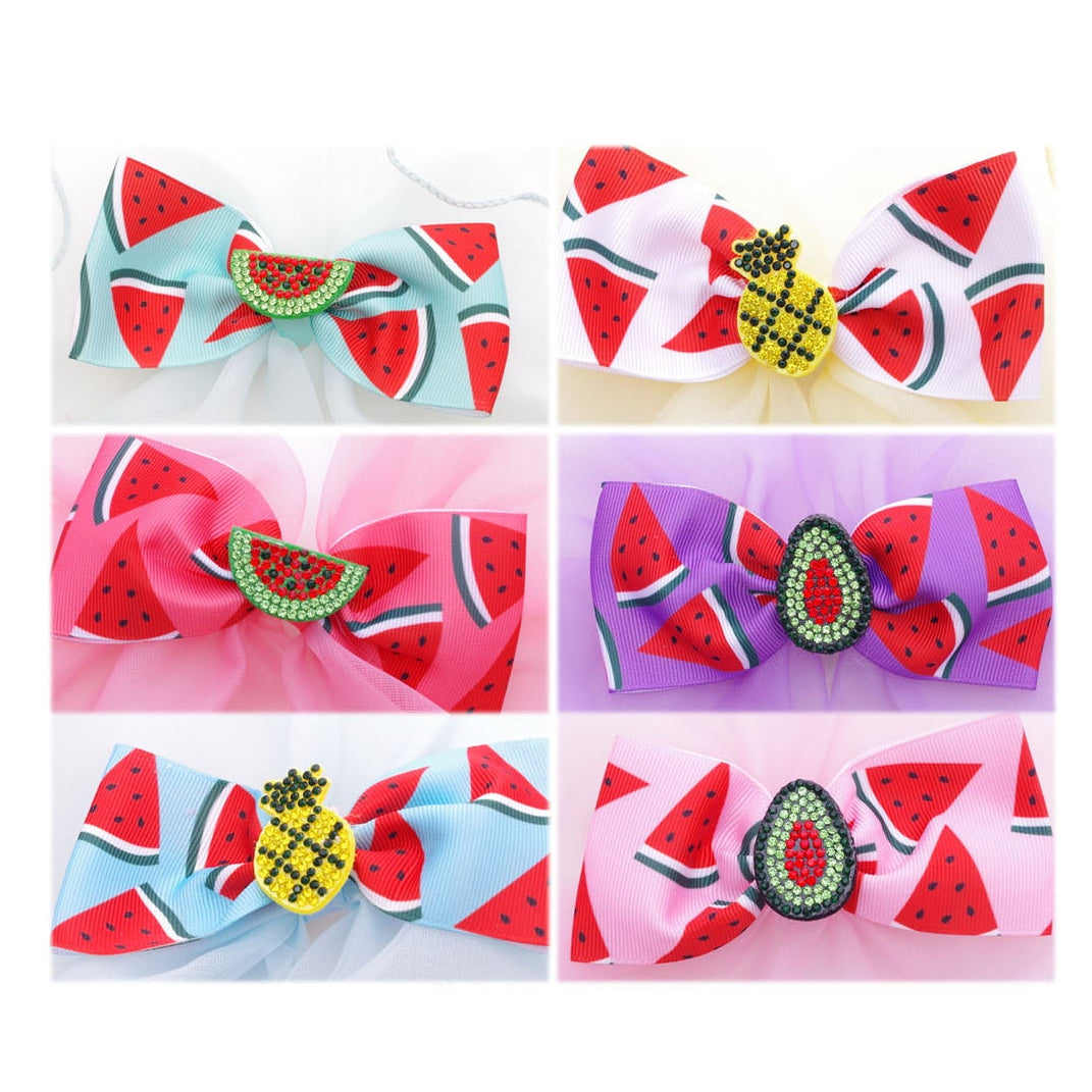 Sweet Summer Sparkle: Beaded Watermelon Print Tulle Hair Bow Clips