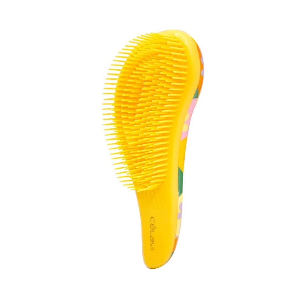 Celavi - Floral Detangling Hair Brush – Vibrant Yellow 70s Retro Print