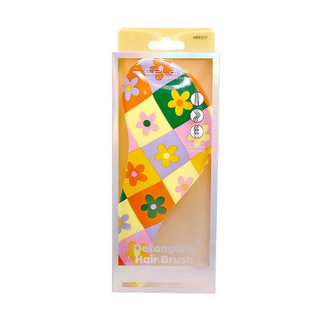 Celavi - Floral Detangling Hair Brush – Vibrant Yellow 70s Retro Print