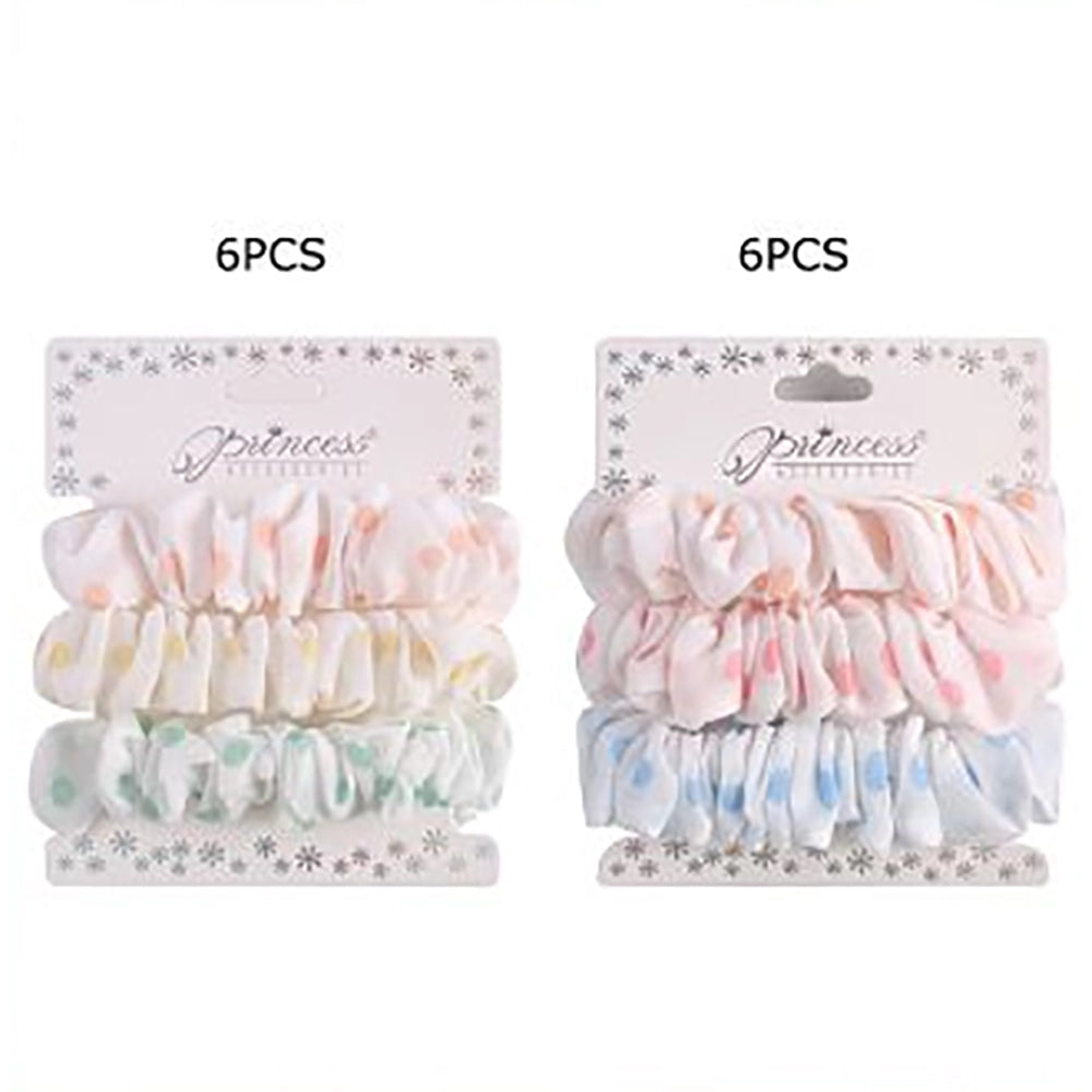 Polka Dot Pastel Hair Scrunchies Set – Cute Fabric Elastic Hair Ties for Girls and Women, Gentle No-Damage Ponytail Holders (HS-50262S)