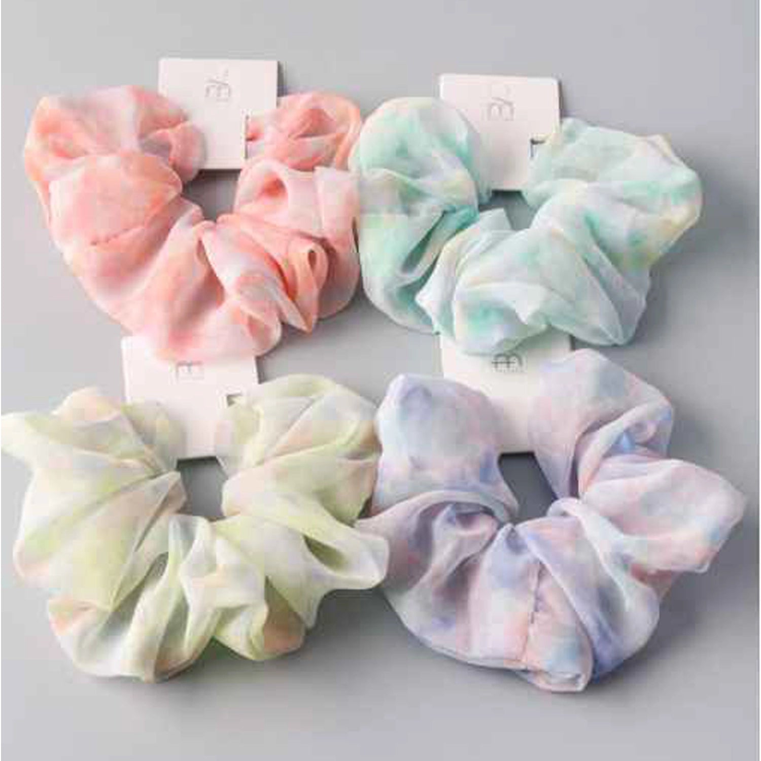 Chiffon Watercolor Scrunchies - Oversized Pastel Hair Ties (4 Colors) (HS10329)