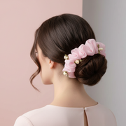 Elegant Satin Rose Chiffon Scrunchie Trio – Floral Hair Accessory Set (HS10349)