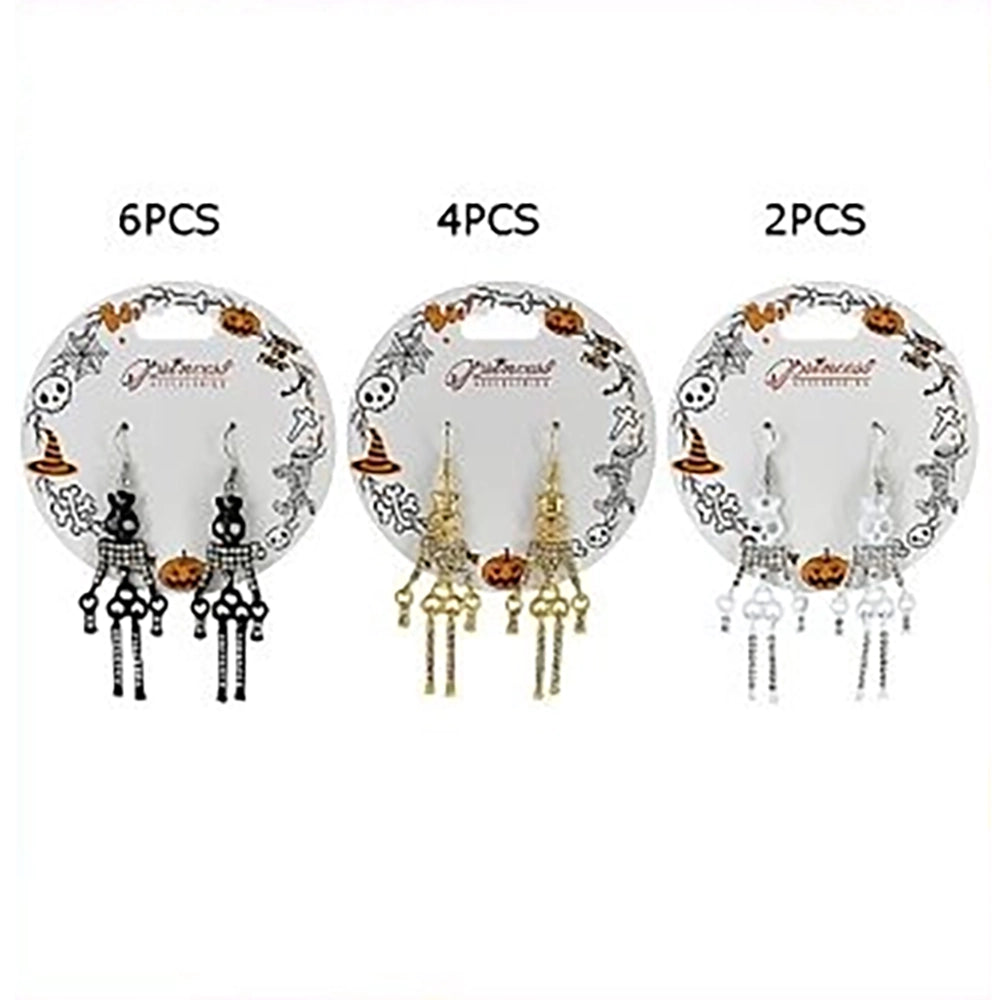 Rhinestone Skeleton Dangle Earrings – Halloween Spooky Jewelry (6cm) (HWE-1005)