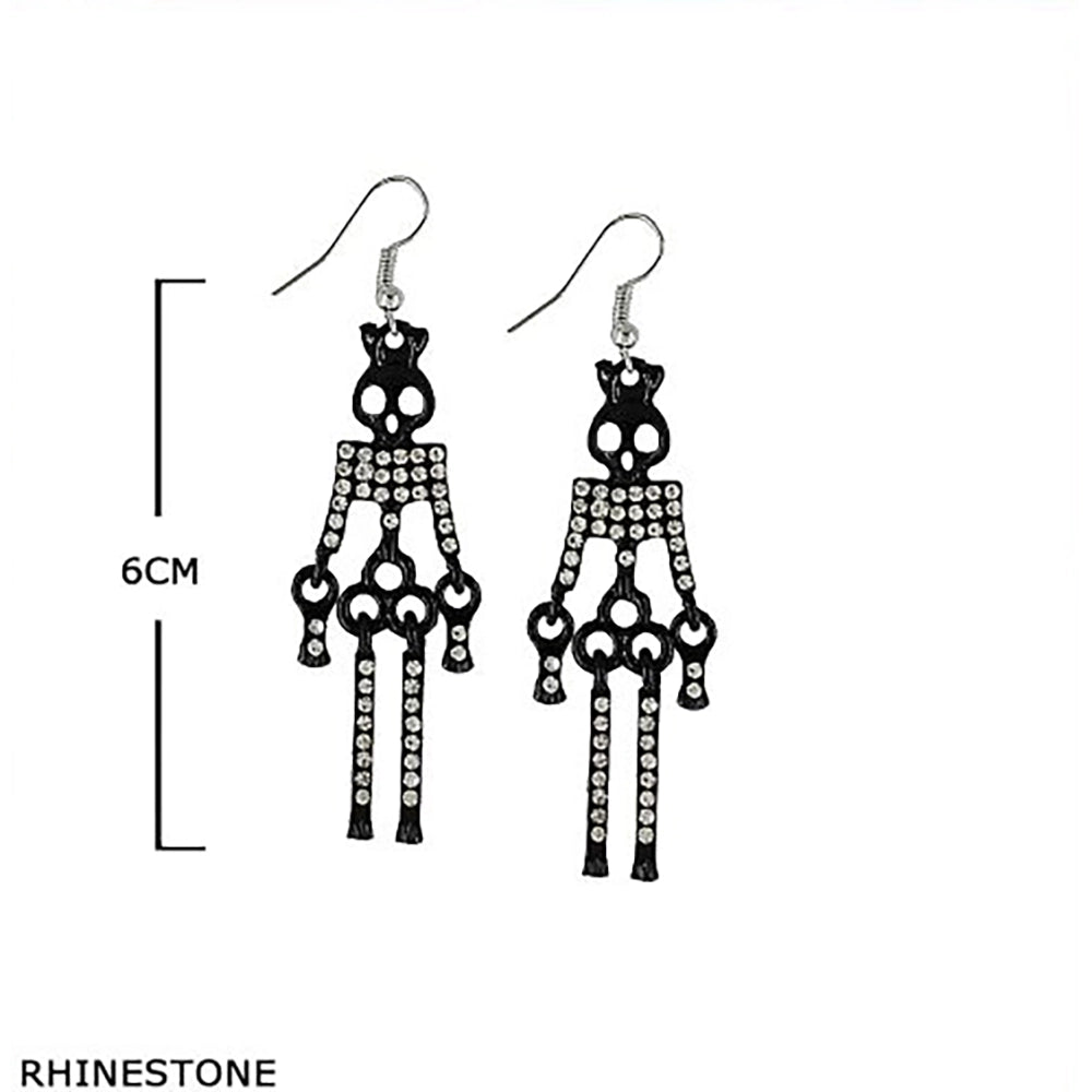 Rhinestone Skeleton Dangle Earrings – Halloween Spooky Jewelry (6cm) (HWE-1005)