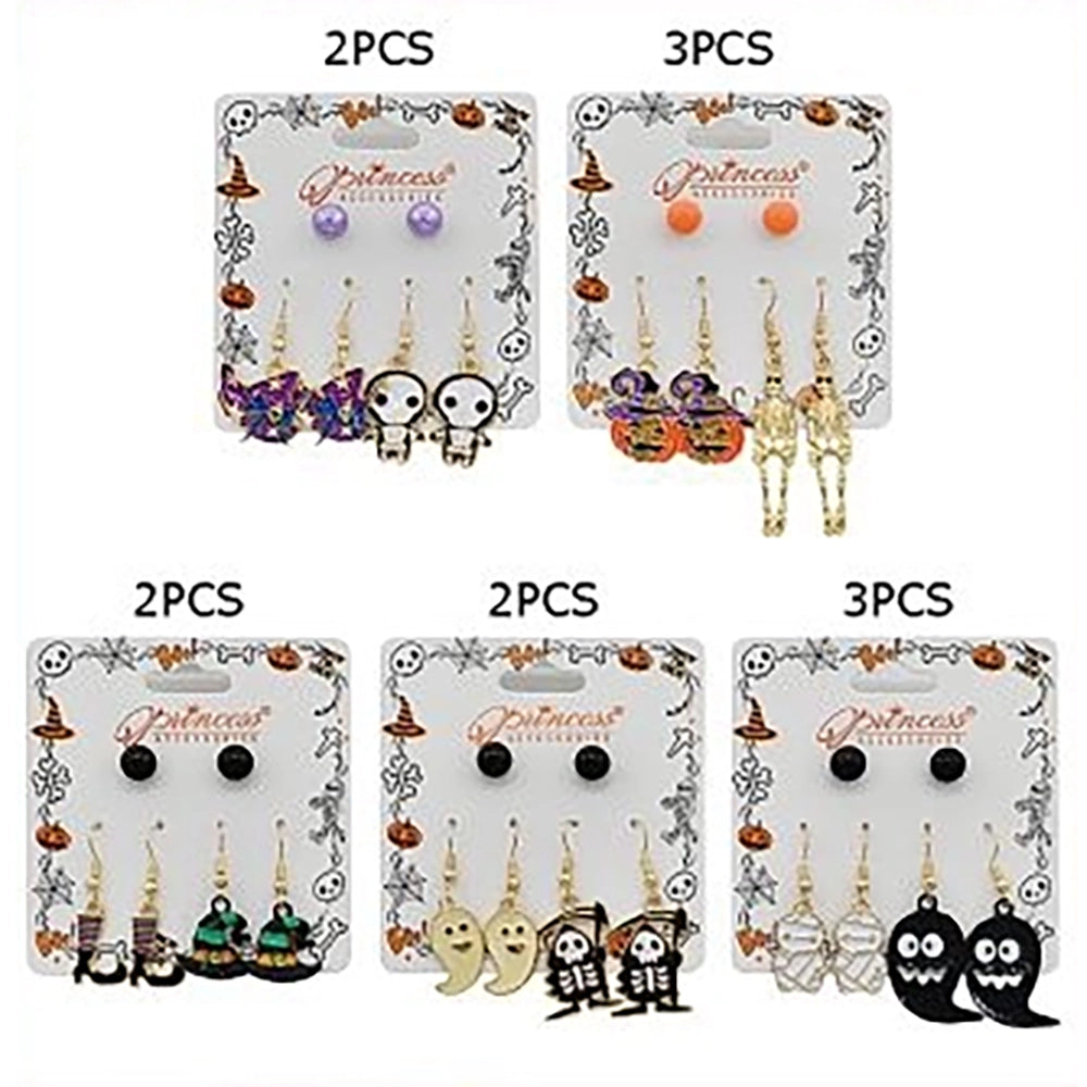 Halloween Dangle & Stud Earring Multi-Pack Set | Spooky Pumpkin, Skeleton & Ghost Drop Earrings (HWE-1073)