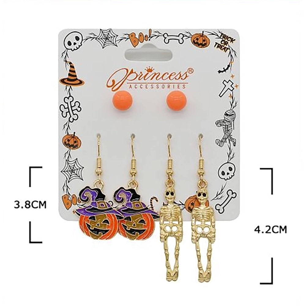 Halloween Dangle & Stud Earring Multi-Pack Set | Spooky Pumpkin, Skeleton & Ghost Drop Earrings (HWE-1073)