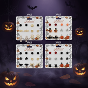 Spooky Halloween Earring Set – Pumpkin, Bat, Skeleton, & Spider Studs (HWE-1074)