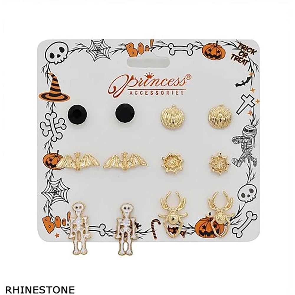 Spooky Halloween Earring Set – Pumpkin, Bat, Skeleton, & Spider Studs (HWE-1074)