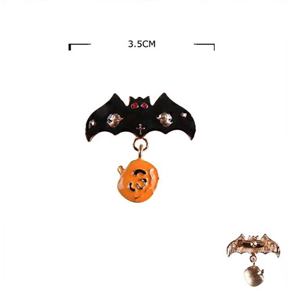 Spooky Halloween Enamel Pin Set – Bat & Pumpkin Dangle Brooch Pins for Costumes & Accessories (HWE-1081)