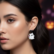 Cute Halloween Enamel Dangle Earrings Set – Spooky Ghost, Witch Hat, Skeleton & Tombstone Earrings for Women & Girls (3CM) (HWE-1083)