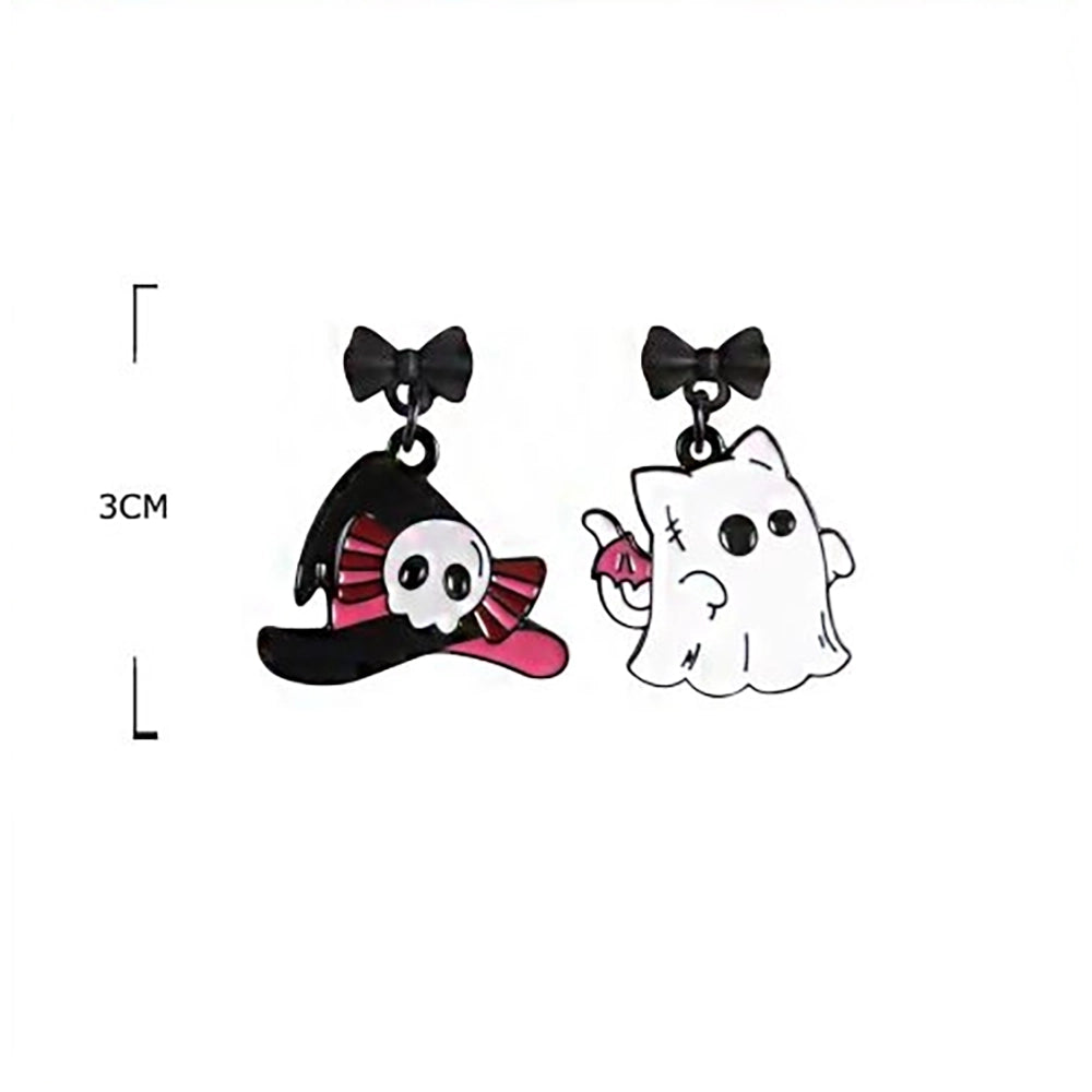 Cute Halloween Enamel Dangle Earrings Set – Spooky Ghost, Witch Hat, Skeleton & Tombstone Earrings for Women & Girls (3CM) (HWE-1083)