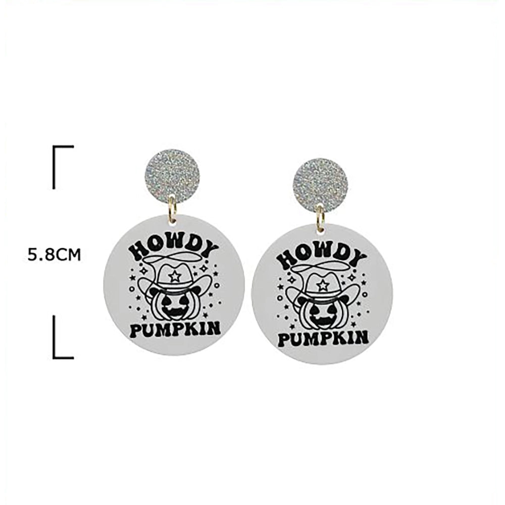 Spooky Western Halloween Dangle Earrings Set | Cute Cowboy Ghost & Pumpkin Acrylic Drop Earrings (HWE-1088)