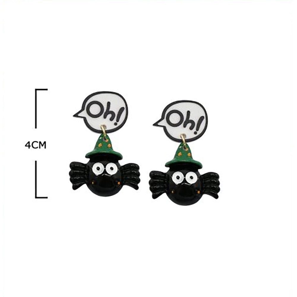 Cute Halloween Dangle Drop Earrings Set – Spooky Bat, Ghost, Scream Face & Witch Hat Spider Jewelry (HWE-1091)
