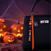 Halloween Bag Charm Keychains – Spooky Beaded Tassel Cord Bag Clips with Spider, Skeleton & Pumpkin Charms (24cm) (HWG-1074)